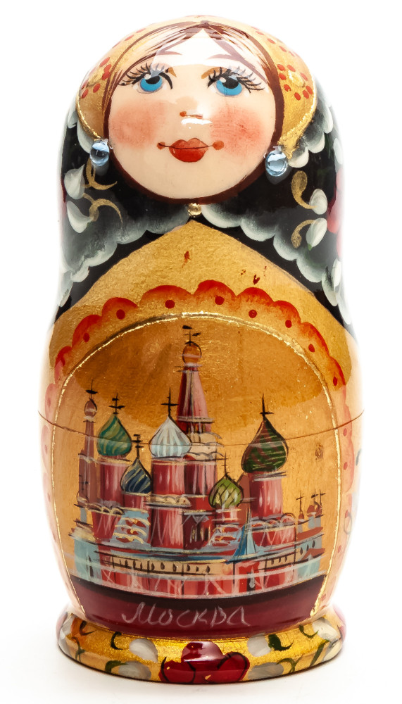 110 mm Moscow Snt Basil Cathedral hand painted on wooden Matryoshka doll 5 pcs (by A Studio)
