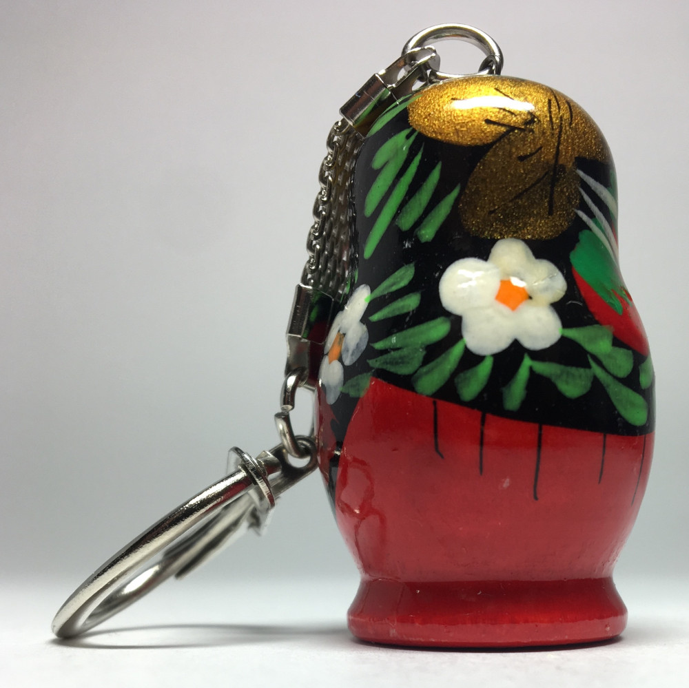 45 mm Russian Khokhloma Patterns hand painted wooden Key Chain Matryoshka Doll Shape (by Mariya Wooden Magnets Studio)