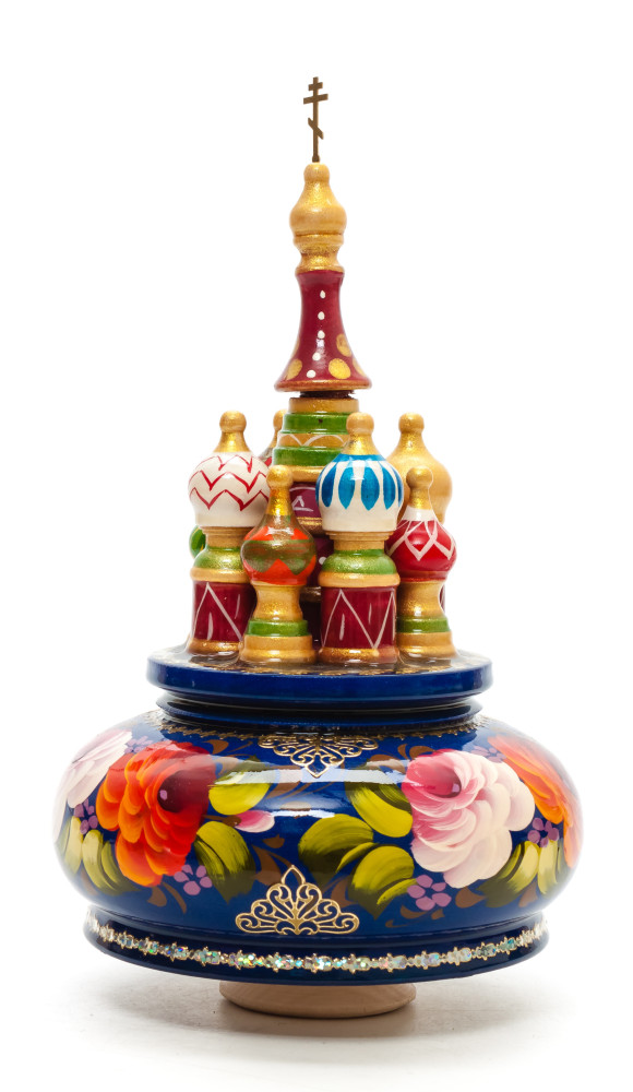210 mm Saint Basil's Cathedral Zhostovo Art hand painted Wooden Music Box (by Nightingale Crafts)