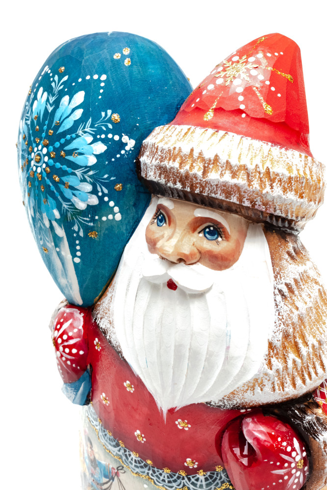 210 mm Santa Claus with a birch staff and a large bag of gifts (by Igor Carved Wooden Figures Studio)