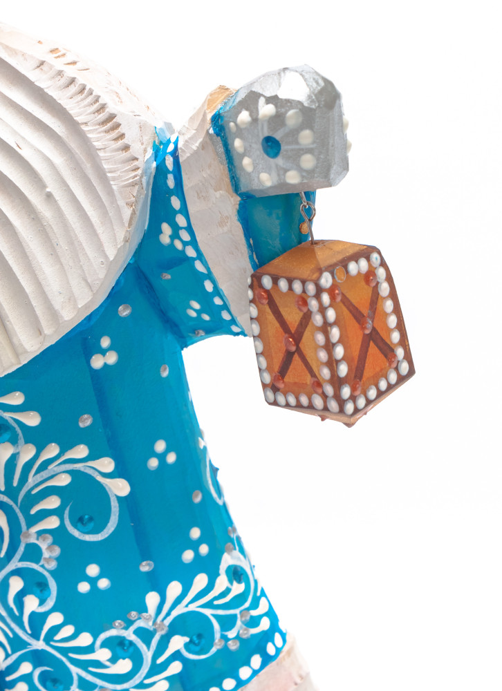 150 mm Santa with a Bag and a Lamp Carved Wood Hand Painted Collectible Figurine (by Natalia Nikitina Workshop)