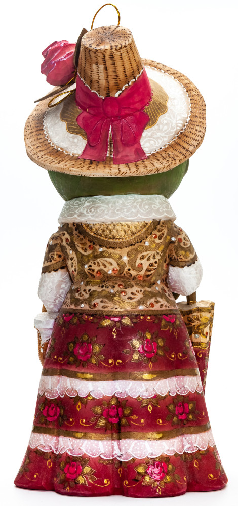 260 mm Frog with an Umbrella  hand painted Wooden Statue (by Natalia Nikitina Workshop)