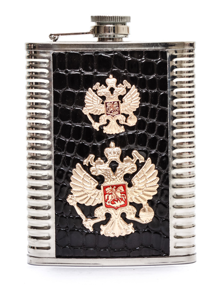 9 oz Russia Coat of Arms Leather Coated Metal Flask