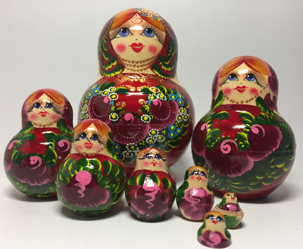 150 mm Khokhloma Patterns hand painted Wooden Matryoshka 10 pcs (by Tatiana Dolls Studio)