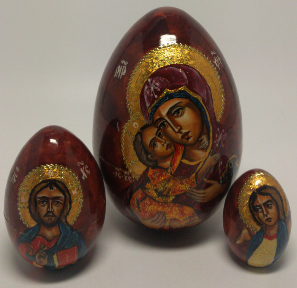 160 mm Vladimirskay Godmother Icon hand painted and carved wooden Matryoshka doll 5 pcs ( by Ludmila Icon Paintings )