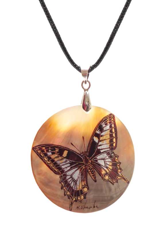 d40 mm Butterfly hand painted Nacre Pendant (by Tatiana Shkatulka Crafts)