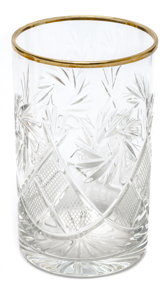 The Moscow Olympic 1980 Bear Gold Plated Brass Tea Glass Holder with Crystal Glass and Gold Plated Tea Spoon (by Kolchugino)