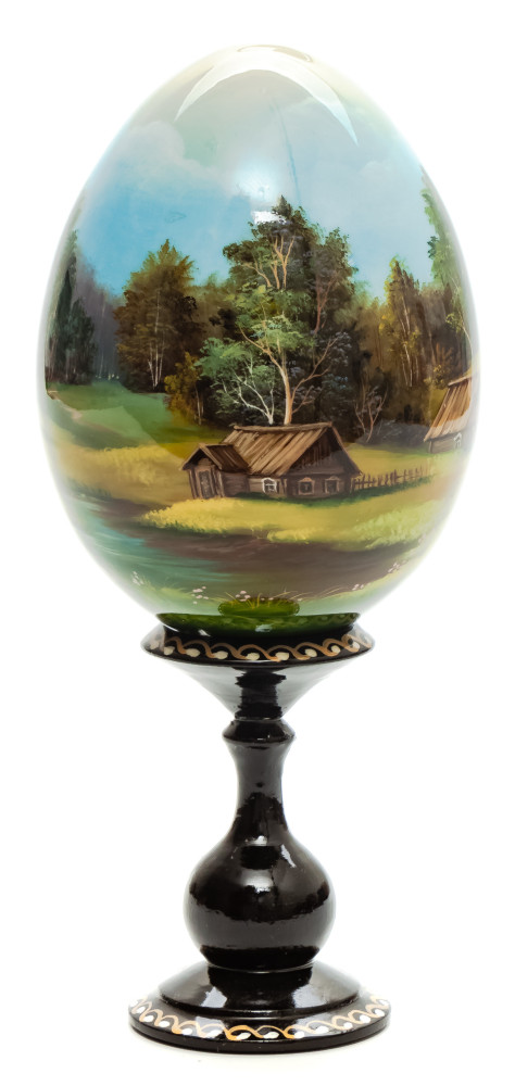 180mm Village hand painted wooden Egg with standby (by Tatiana Crafts)
