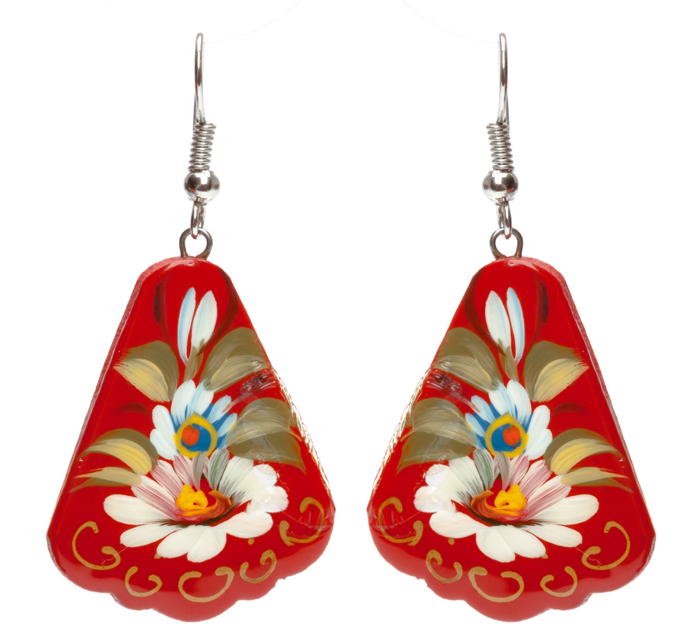 30x30mm Zhostovo wooden Earrings (by Lada Workshop)