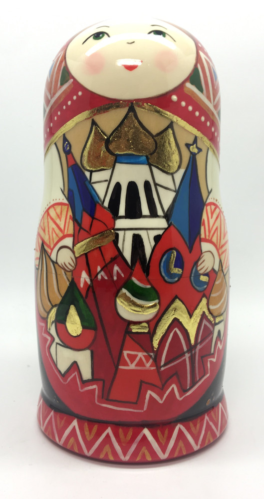 180 mm Moscow Snt Basil Cathedral hand painted by Lentuloff on wooden Matryoshka doll 5 pcs (by A Studio)