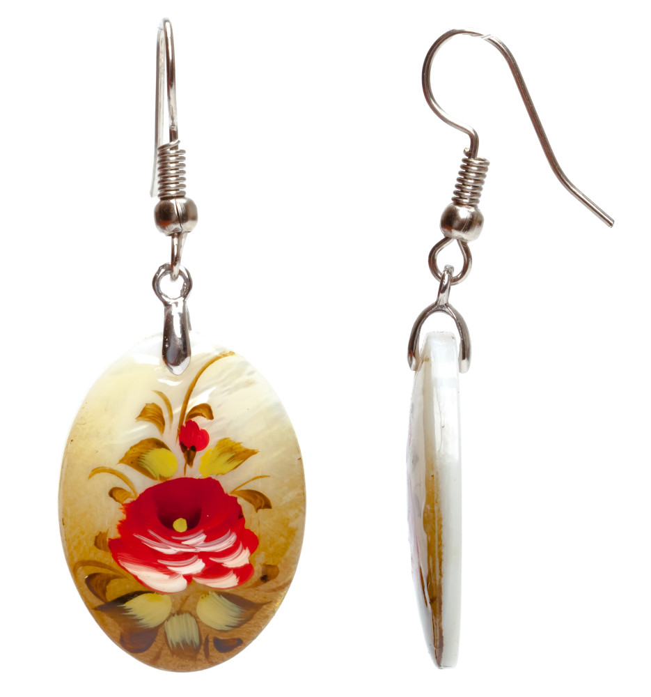 25x18 mm Flowers hand painted on Nacre Earrings (by Tatiana Shkatulka Crafts)