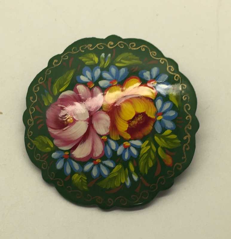 U Zhostovo Hand Painted Brooch