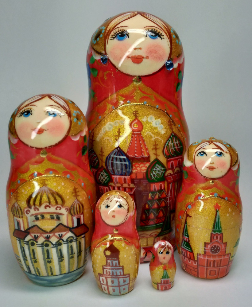 110 mm Moscow Snt Basil Cathedral hand painted on wooden Matryoshka doll 5 pcs (by A Studio)