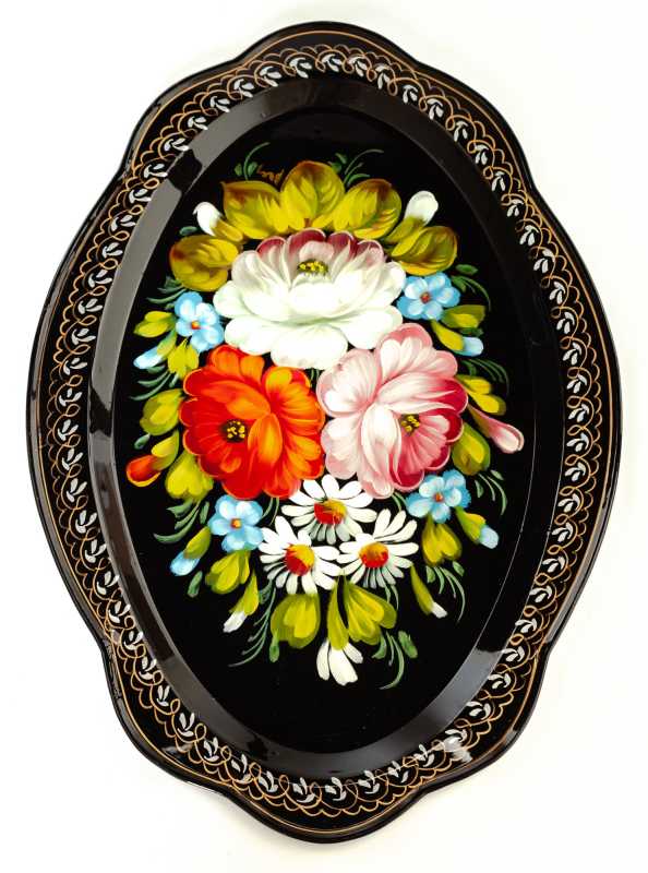 230x330 mm Zhostovo Patterns hand painted and lacquered Metal Forged Tray (by Lada Crafts)