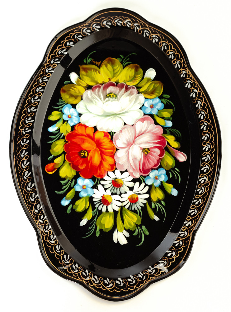 230x330 mm Zhostovo Patterns hand painted and lacquered Metal Forged Tray (by Lada Crafts)