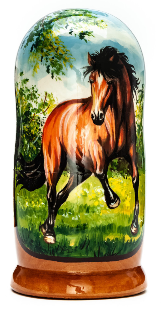 180mm Horse hand painted on wooden Matryoshka doll 5 pcs (by Alexander Famous Paintings Studio)