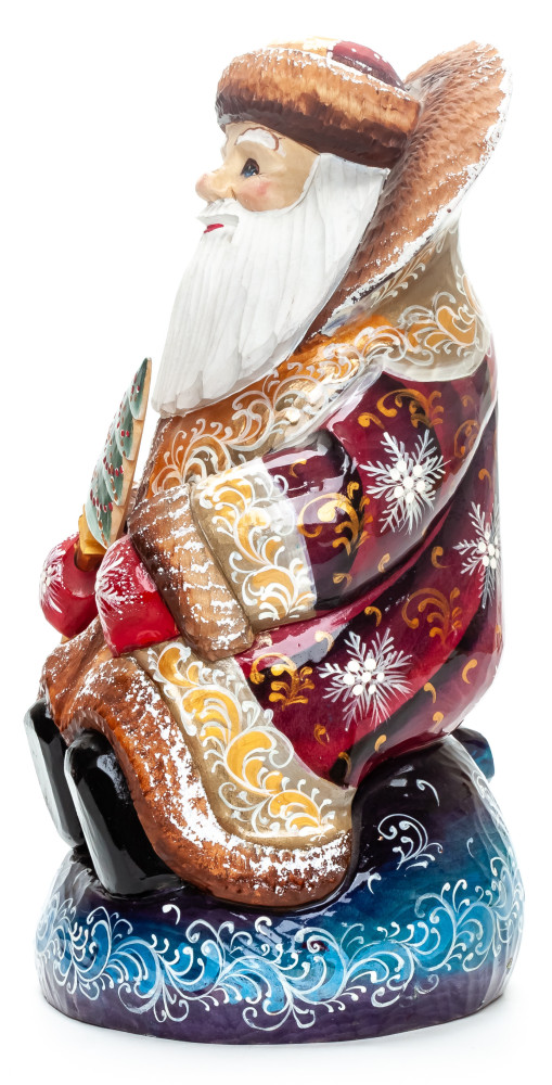 280 mm Santa Claus sitting on Gift Bag Carved Wood Hand Painted Collectible Figurine  (by Igor Carved Wooden Figures Studio)