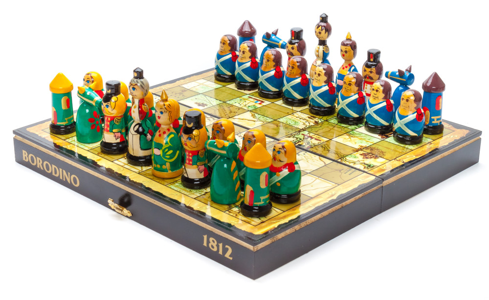 Wooden Chess Board with Soldiers of Battle of Borodino