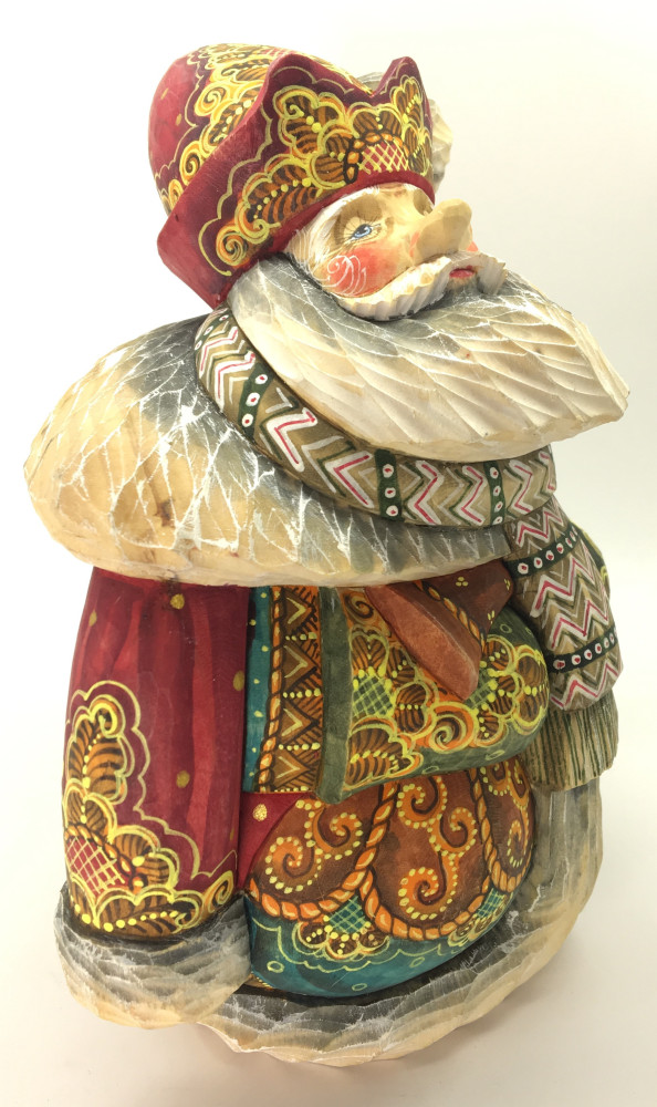 180 mm Round Santa Claus in a red Cap with Christmas Scene Painting on reverse side (Kikin studio)