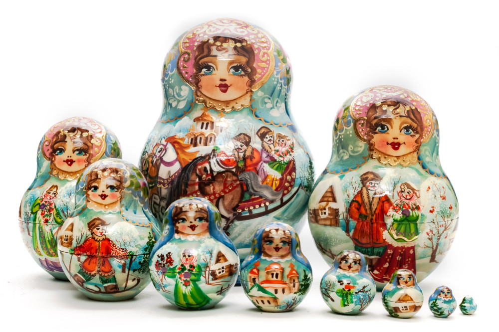 140mm Russian Winter hand painted Matryoshka round doll 10pcs