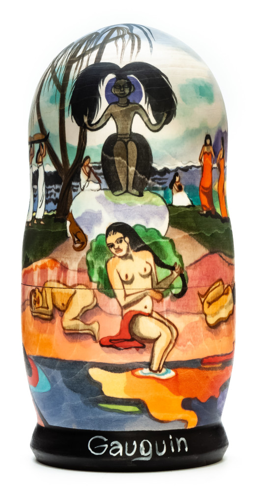 180 mm Day of the God by Gauguin hand painted on wooden Matryoshka doll 5 pcs (by Alexander Famous Paintings Studio)