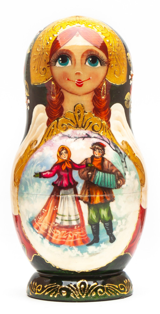 120 mm Russian Winter hand painted on Wooden Matryoshka doll 5 pcs (by Valeria Crafts)