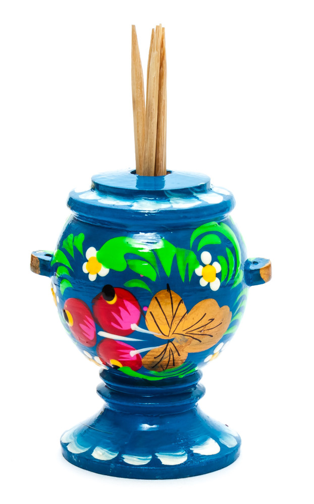 60 mm Wooden Toothpick in hand painted Samovar Holder (by Skazka)