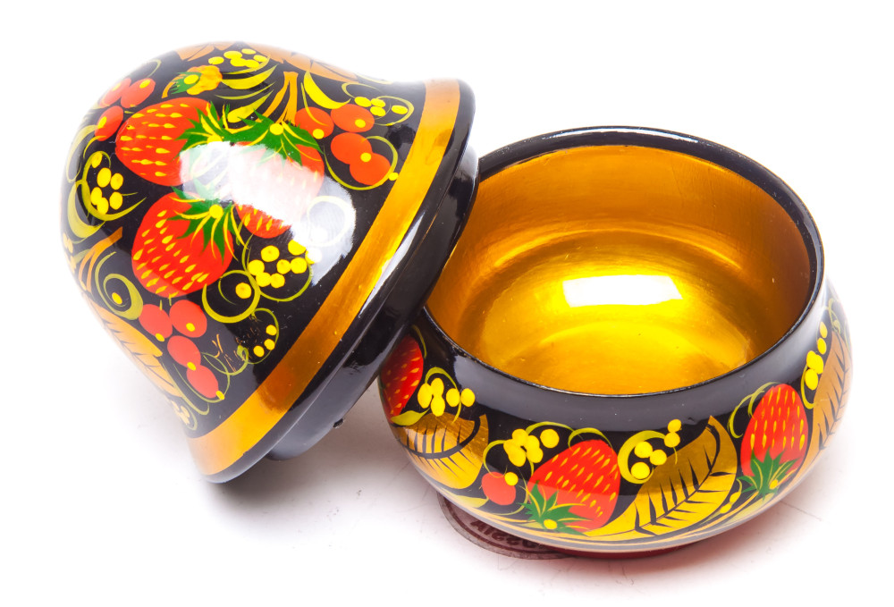 75x60 mm Khokhloma hand painted wooden Salt Cellar (by Golden Khokhloma)