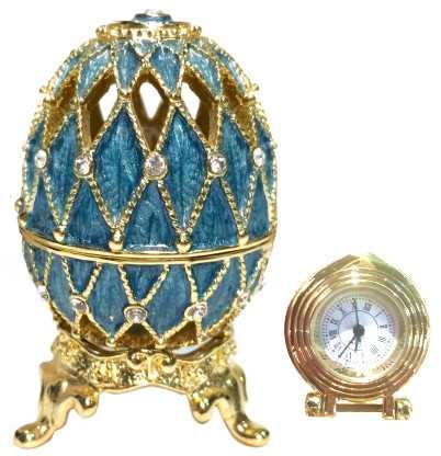 Яйцо "Сетка ажурная" вст.часы 6,5 см цв.голубой