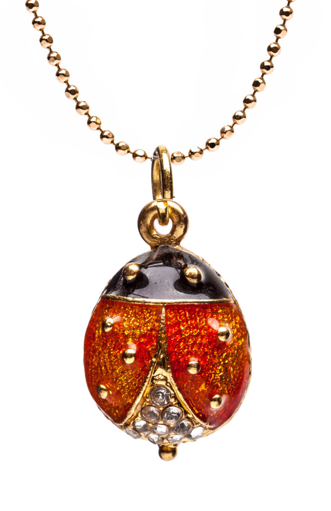 Ladybug with Rhinestones Orange Egg Pendant