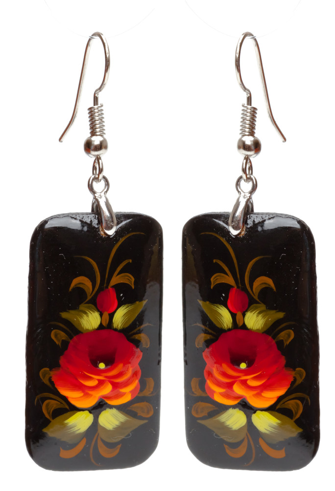 20x35mm Zhostovo wooden Earrings (by Lada Workshop)