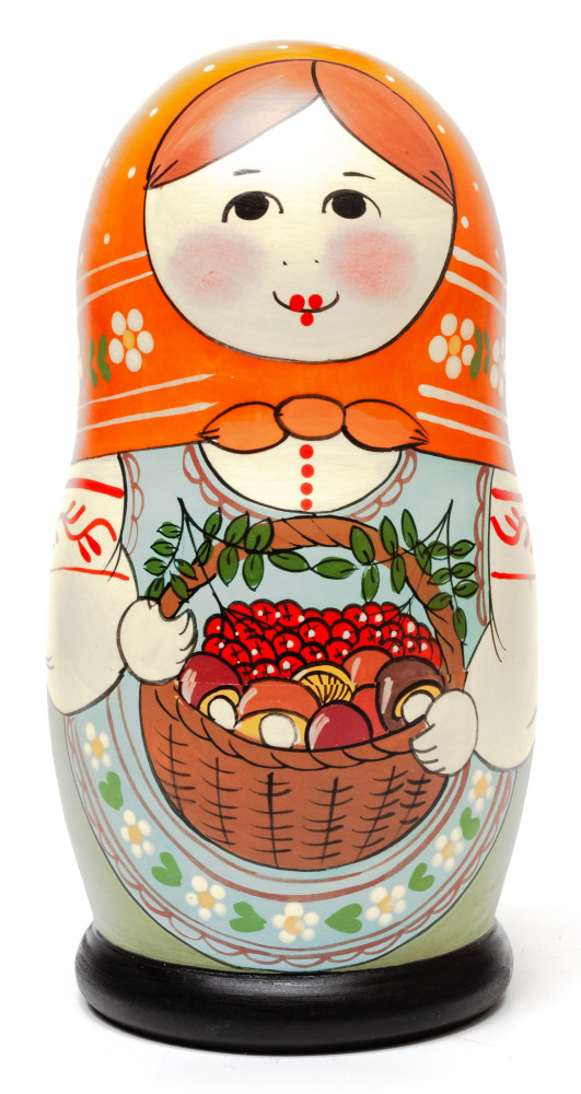 160 mm Maiden with the Basket of Berries and Mushrooms hand painted Traditional Russian Wooden Matryoshka doll 5 pcs (by Sergey Malyutin)