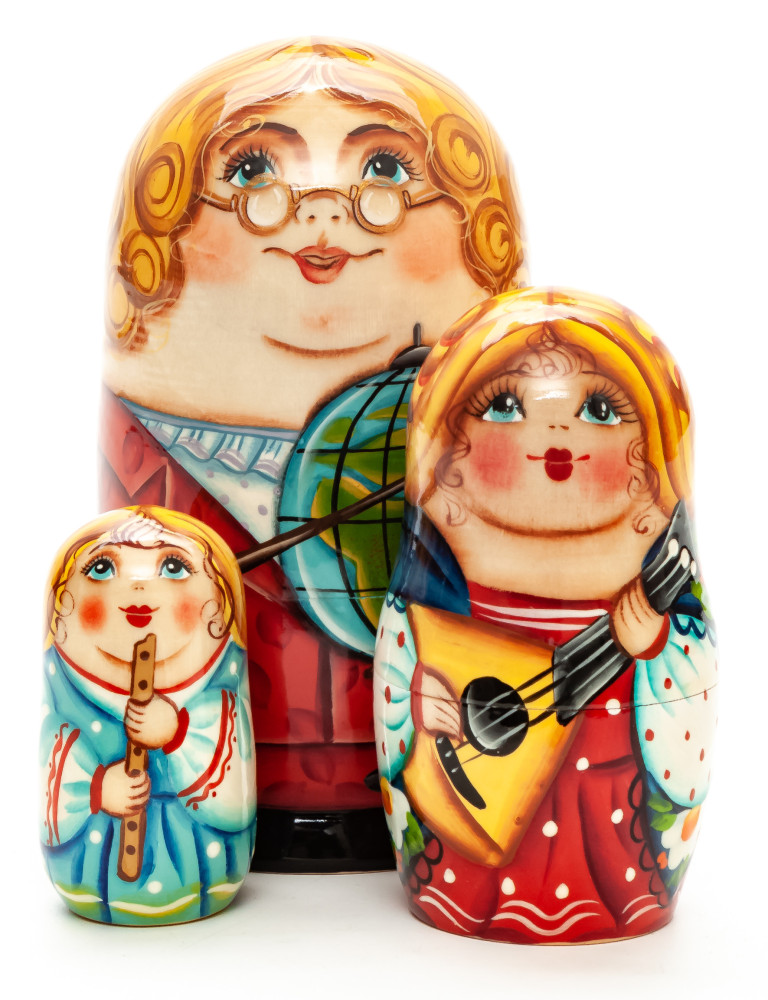  120mm Teacher with a Globe hand painted Matryoshka 3pcs (by Gift Shop)