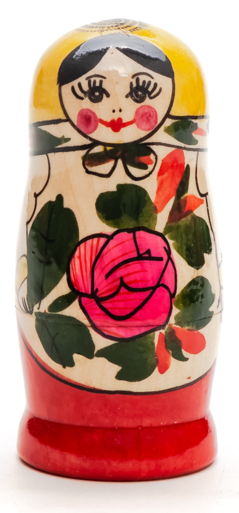 95 mm Yellow Head Semenovskaya Hand Painted Wooden Matryoshka Nesting Doll 4 pcs inside  (by Ivan Studio)