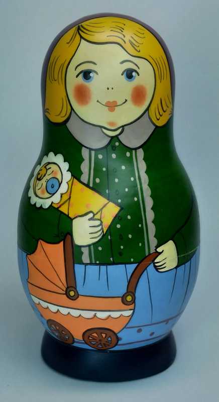 125 mm Mistress with Baby hand painted Traditional Russian Wooden Matryoshka doll 5 pcs (by Igor Malyutin)