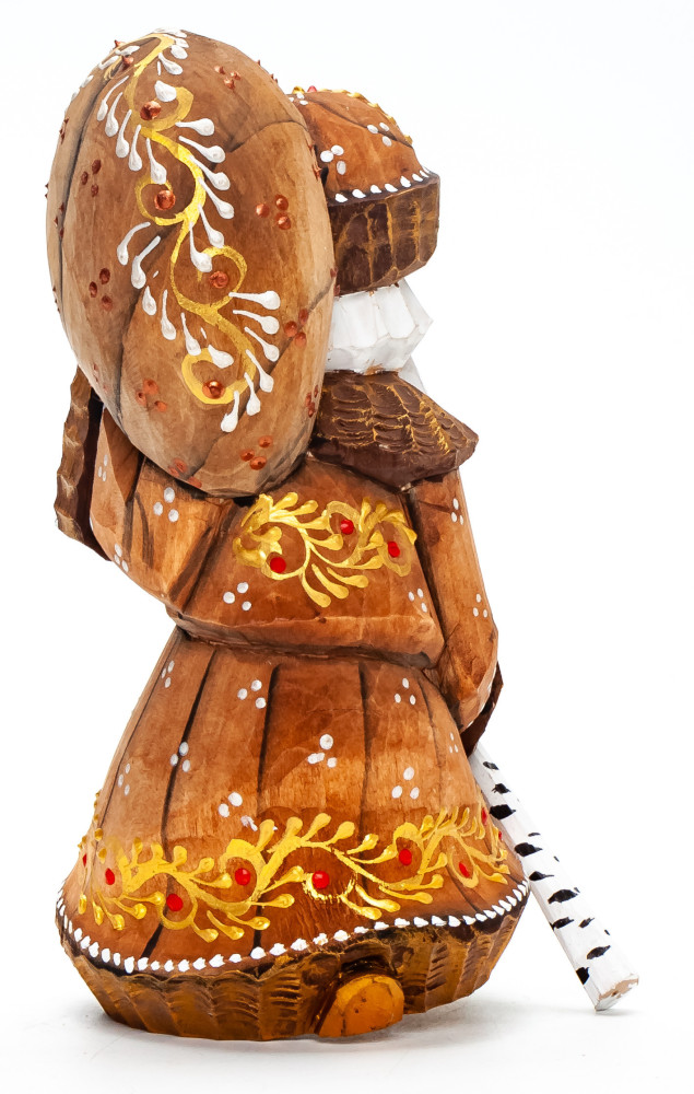 130 mm Santa with a Bag Carved Wood Hand Painted Collectible Figurine  (by Natalia Nikitina Workshop)