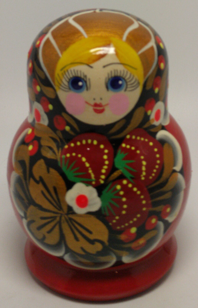 100mm Red Flowers Art Matryoshka Doll 5pcs (by Valentina Crafts)