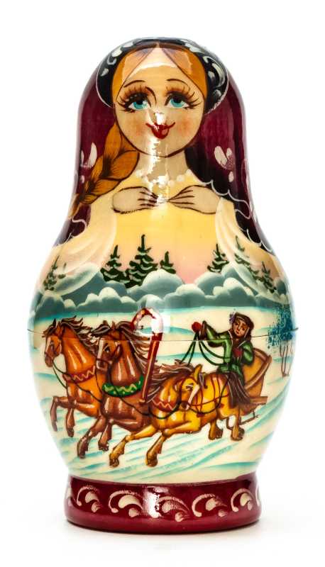110mm Russian Troika hand painted Matryoshka doll 5pcs