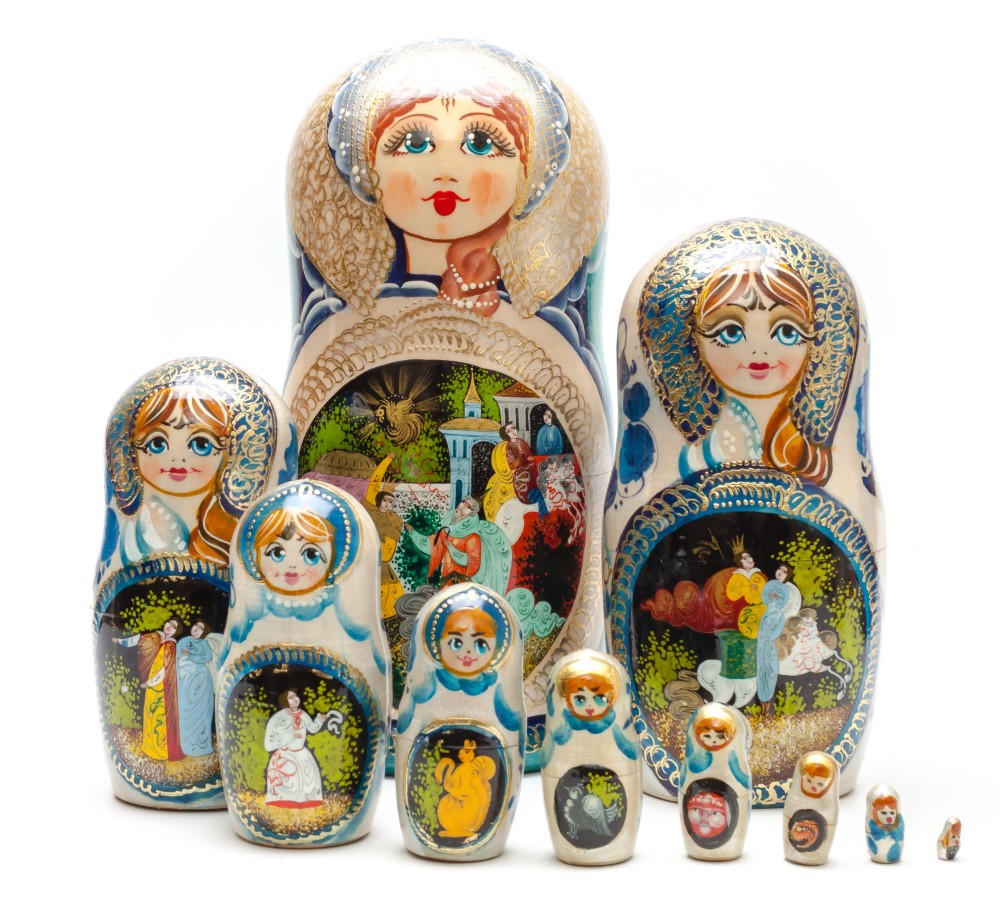 Shop Exclusive Nesting Dolls 250 mm The Tale of Tsar Saltan handpainted Wooden Matryoshka Doll 10 pcs (by Valery Crafts) online at Skazka.site | Eligible for fast shipping and free returns. 250 mm The Tale of Tsar Saltan handpainted Wooden Matryoshka Doll 10 pcs (by Valery Crafts)