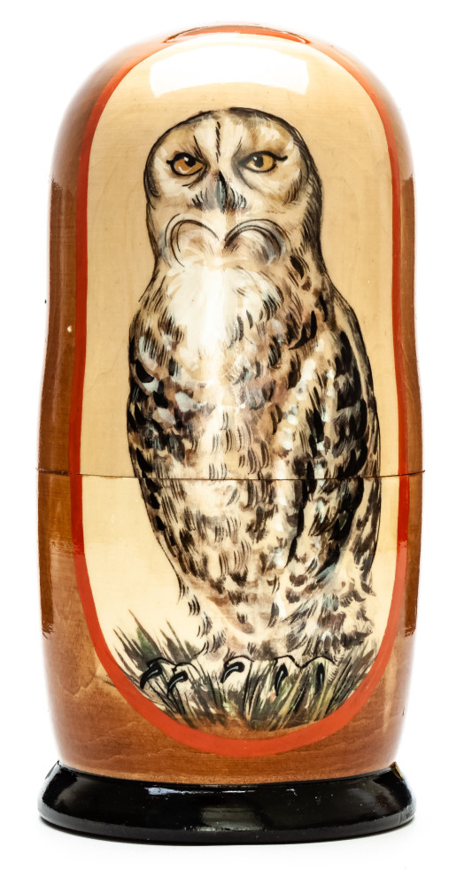 180mm Owl hand painted on wooden Matryoshka doll 5 pcs (by Alexander Famous Paintings Studio)