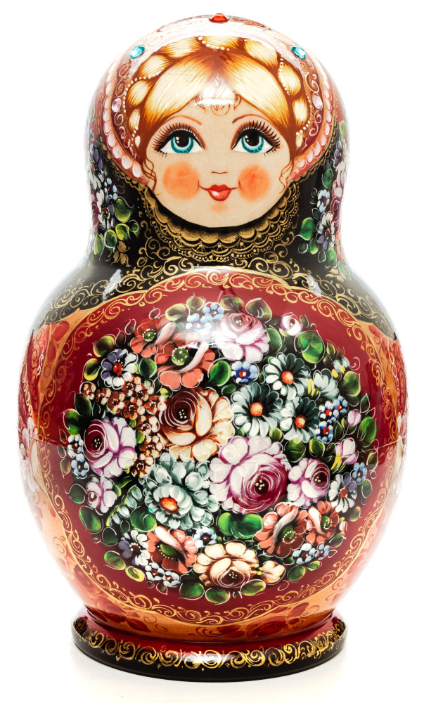 300 mm Zhostovo Patterns Hand Painted Matryoshka Doll 30 pcs (by Olga Zaitseva)