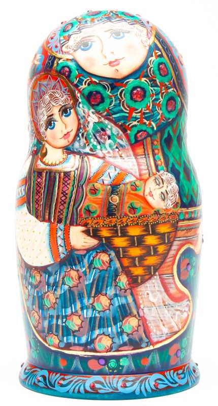 5 pcs Russian Family Matryoshka Dolls painted by M Bogachev