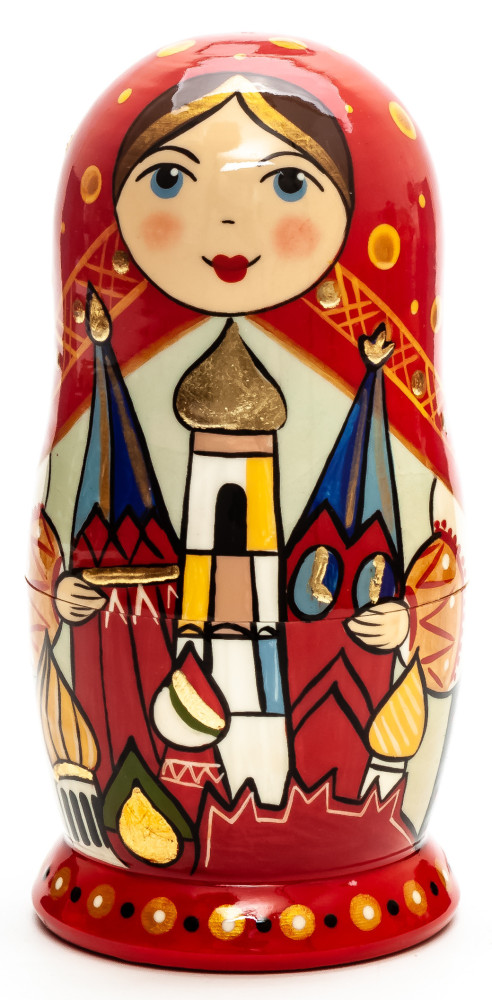 140 mm Moscow Snt Basil Cathedral hand painted by Lentuloff on wooden Matryoshka doll 5 pcs (by A Studio)
