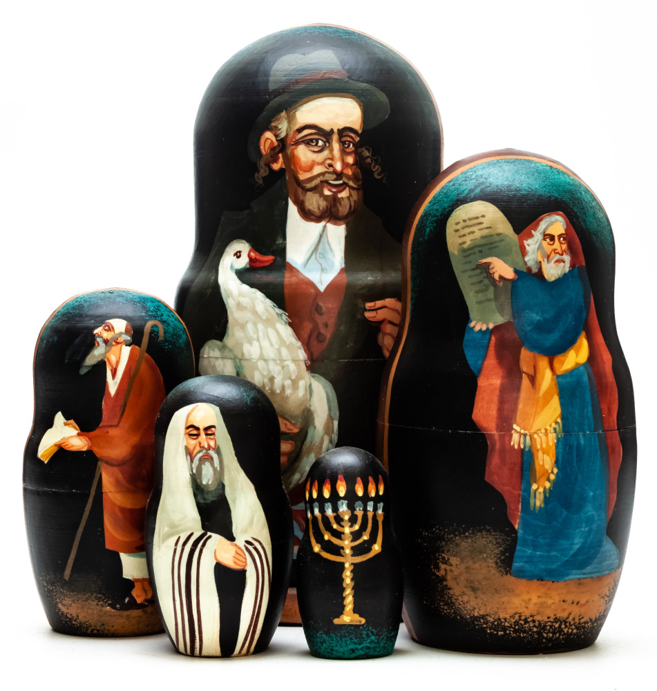 180mm Jew with Goose hand painted on wooden Matryoshka doll 5 pcs (by Alexander Famous Paintings Studio)