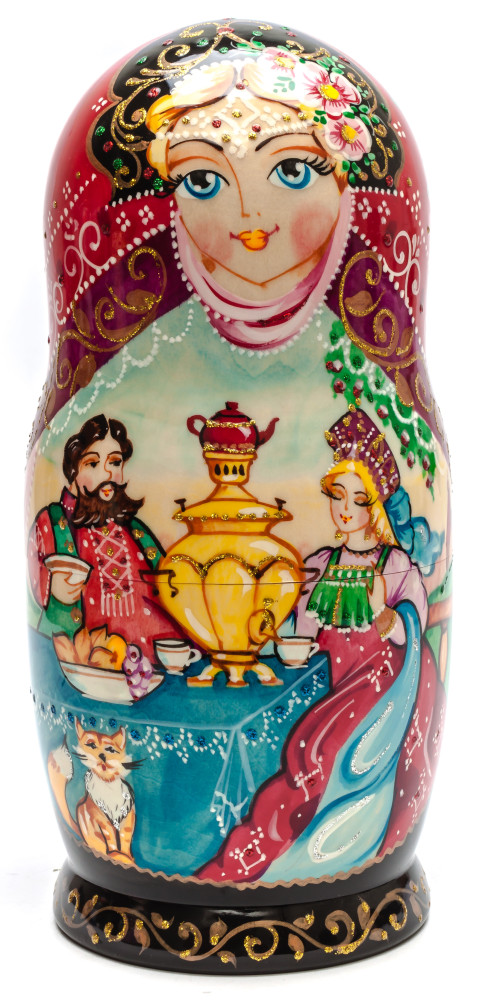 260 mm Russian Dinner handpainted Wooden Matryoshka Doll 10 pcs (by Skazka)