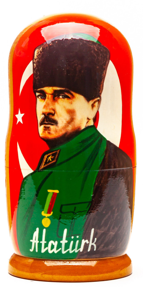 180mm Ataturk Handmade wooden Matryoshka Nesting Doll 5 pcs (by Konstantin Studio)