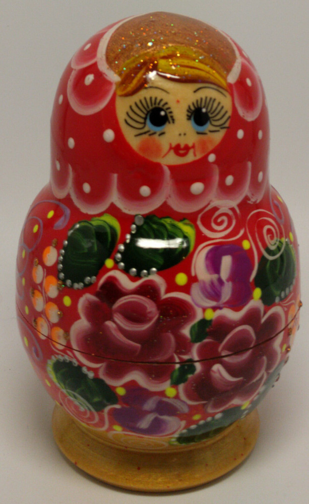110mm Red Flowers Art Matryoshka Doll 5pcs (by Valentina Crafts)