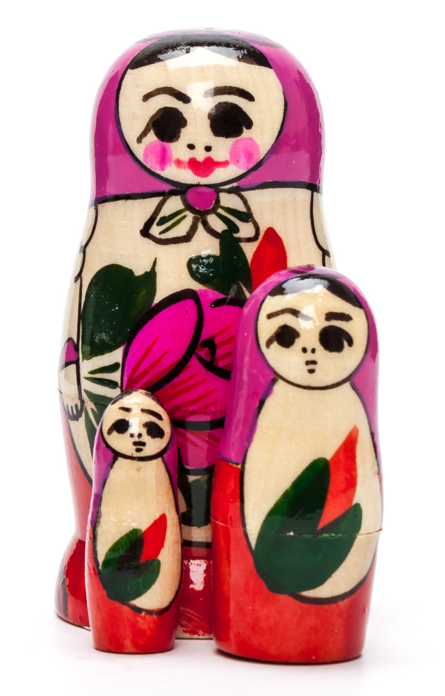 70 mm Pink Head Semenovskaya handpainted wooden Russian Matryoshka Doll 3 pcs (by Ivan Studio)