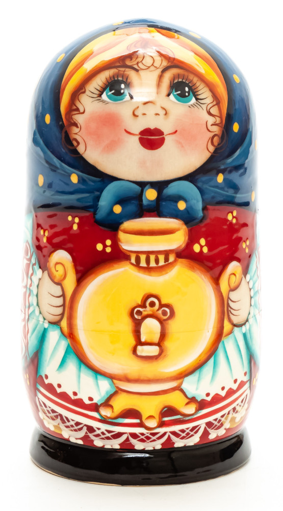  120mm Girl with a Samovar hand painted Matryoshka 3pcs (by Gift Shop)