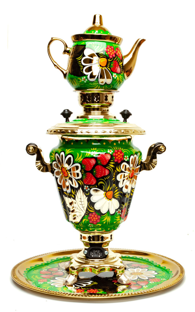 Daisies Hand Painted Electric Samovar Kettle&nbsp;with Teapot and Tray